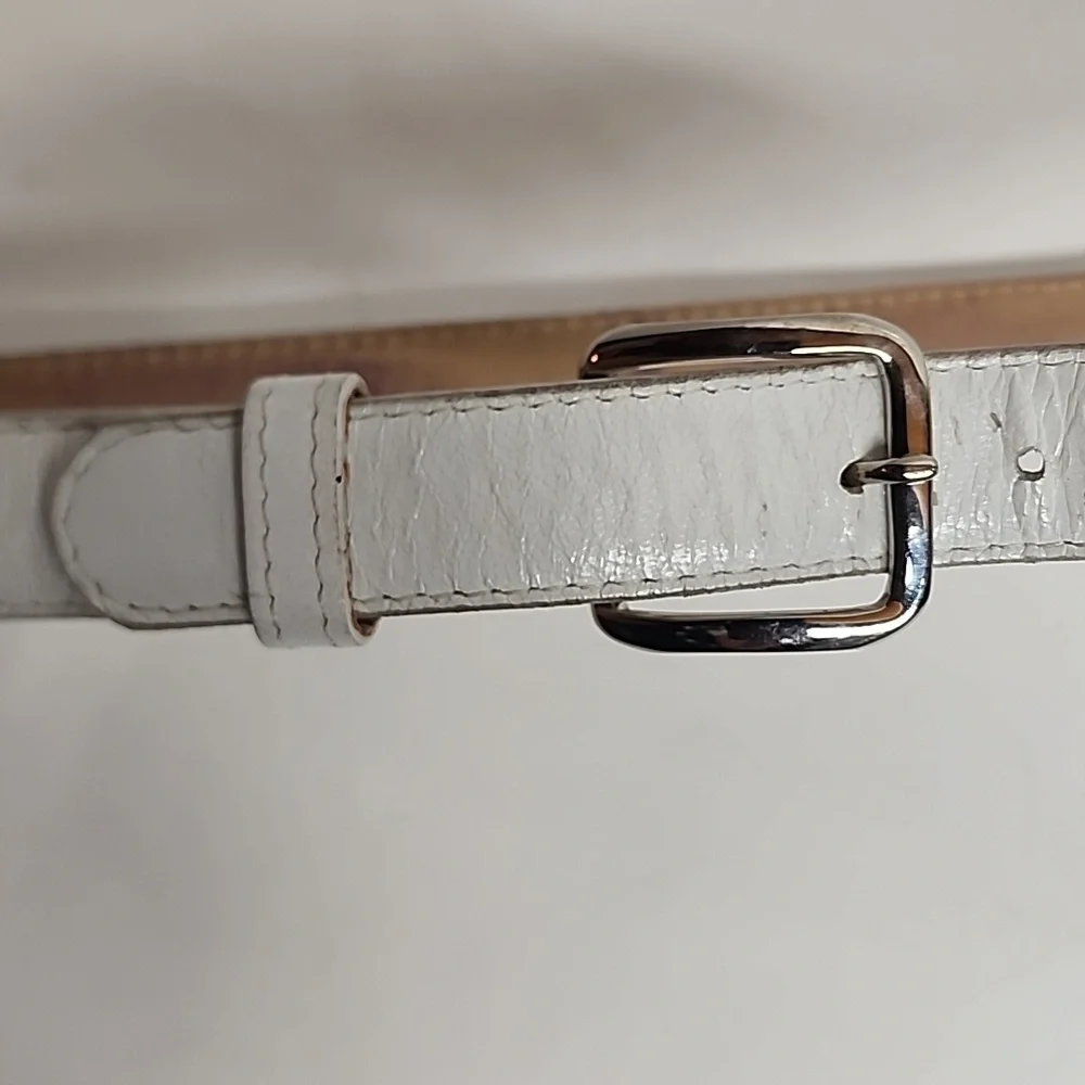 Tony Lama Vintage White Leather Belt With Silver Hardware Sz 32